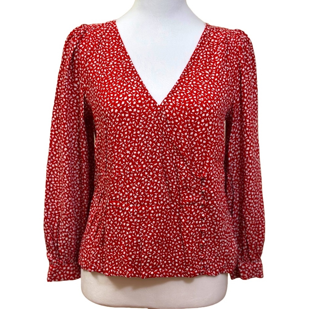 Madewell Red with White Mini Print Blouse